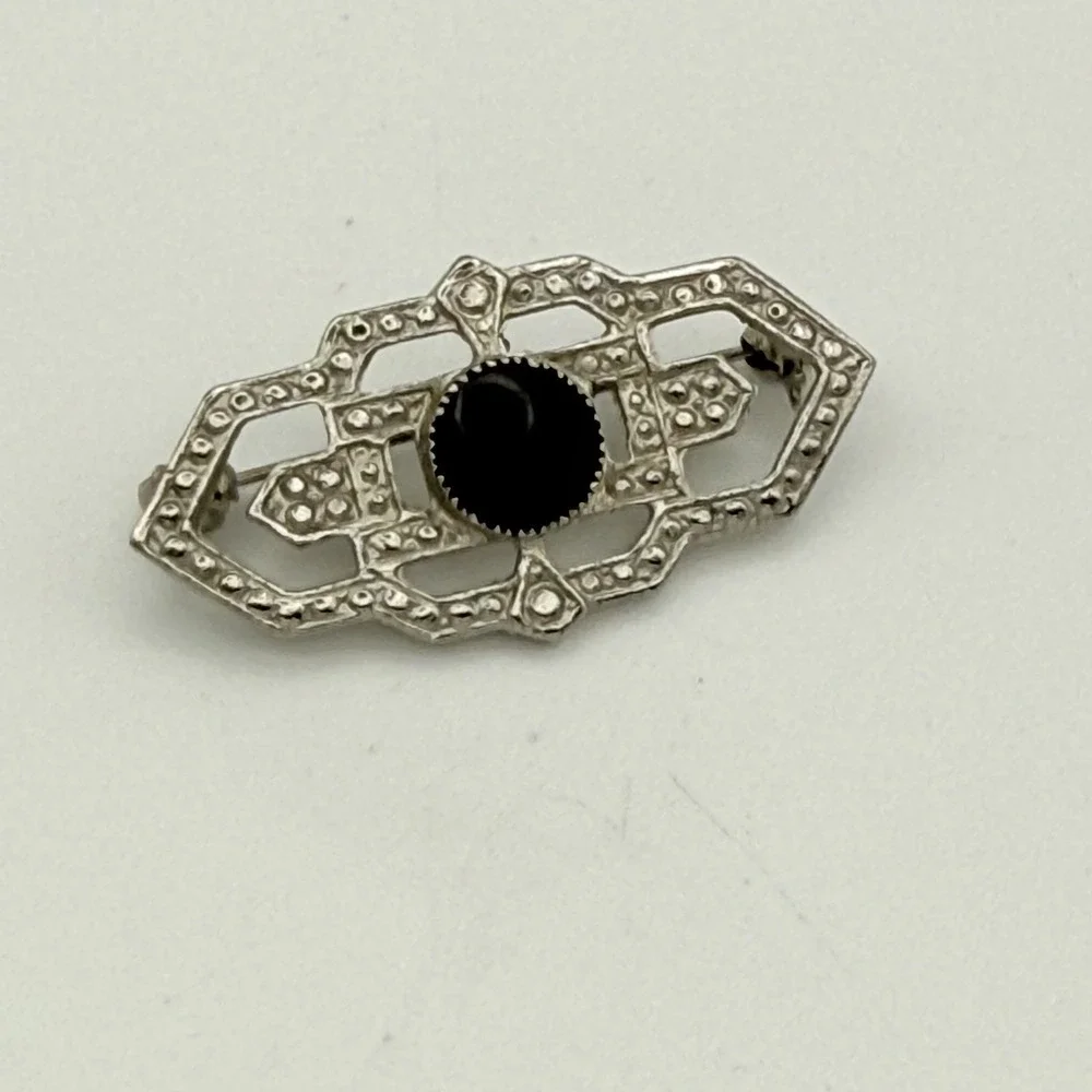 Vendome Black Cabochon Scatter Pin Silver Tone Art Deco Style Brooch